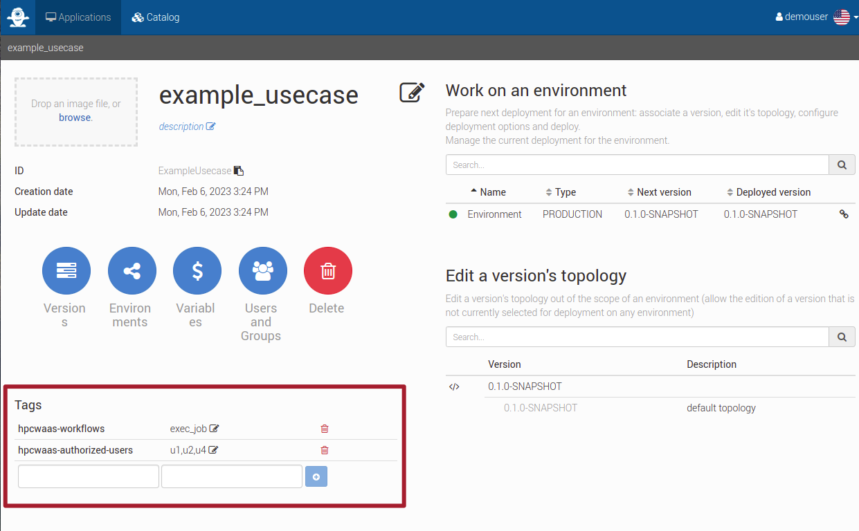 Alien4Cloud configure application tags