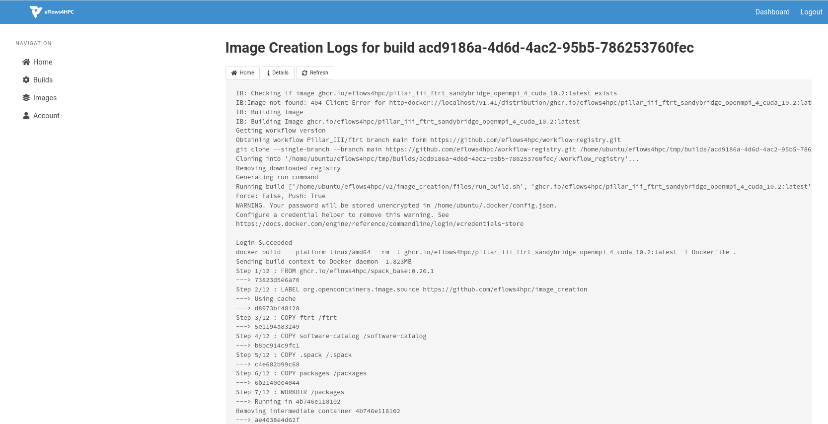 Container Image Creation Service build logs