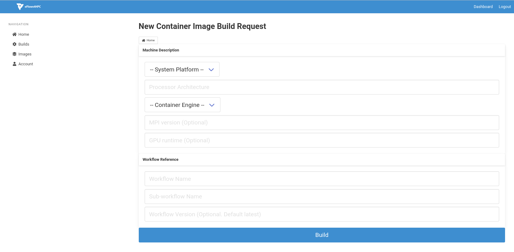 Container Image Creation Service image build request page